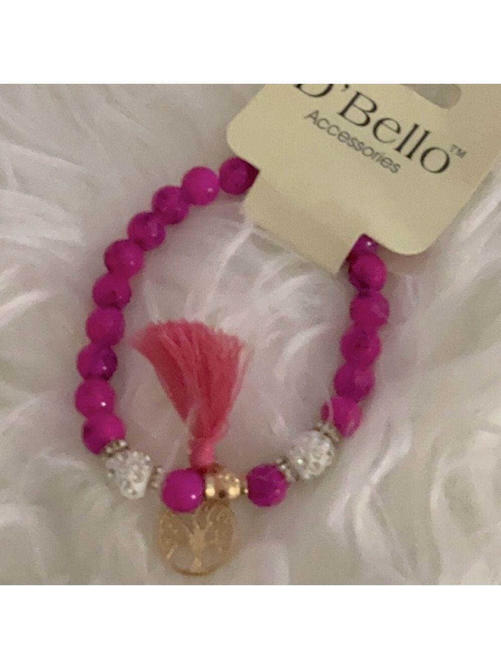 Pretty D’bello Pink Black Marble Rhinestone Tassel Bracelet